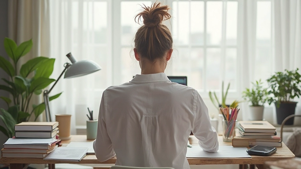 Espacio de trabajo ordenado y minimalista con escritorio limpio, buena iluminación natural