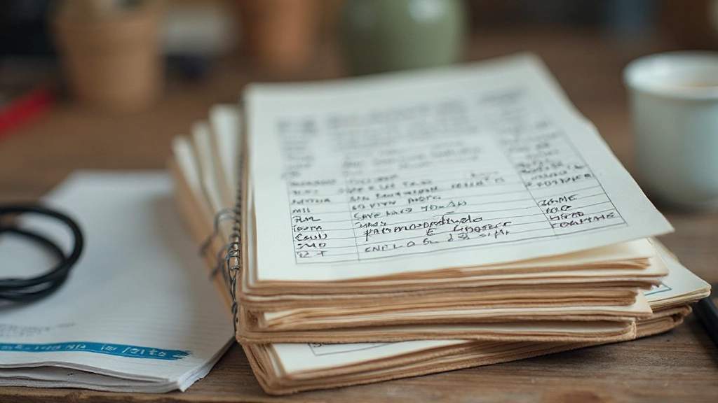 Múltiples cuadernos de seguimiento apilados mostrando diferentes hábitos y períodos de tiempo con anotaciones personales