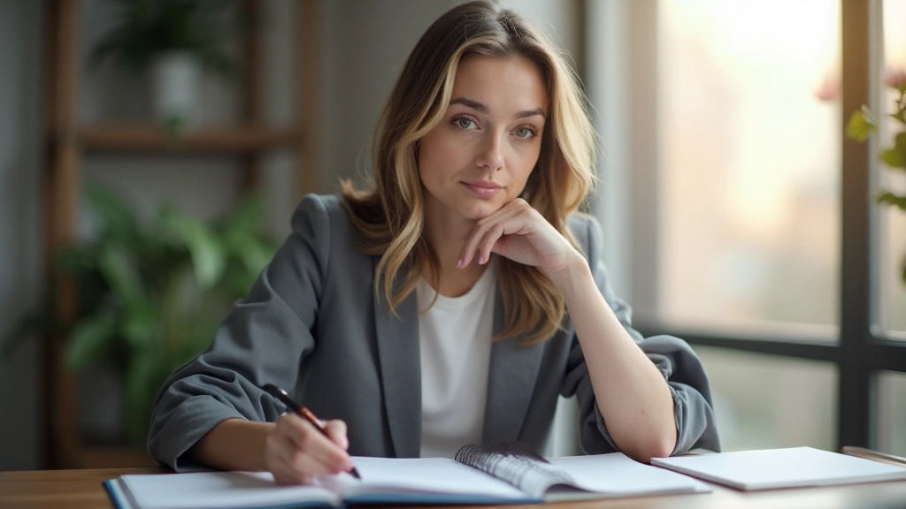 Persona trabajando en su escritorio con un plan de metas visible, mostrando disciplina y organización personal